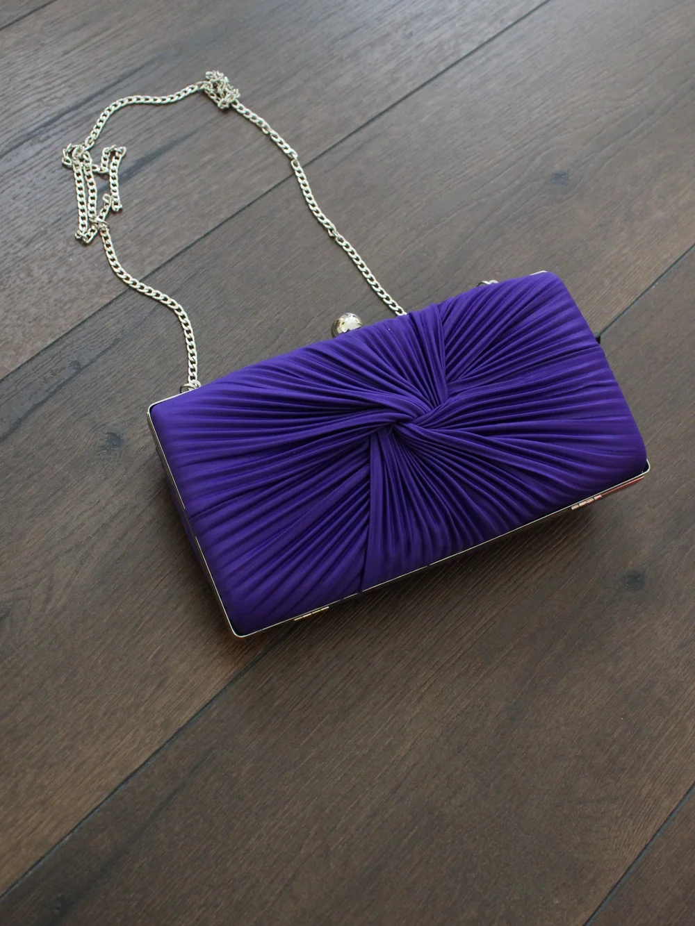 Akira Purple Satin‎ Knotted Evening Clutch with Chain